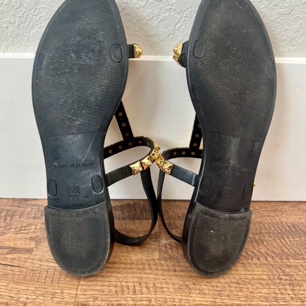 Stuart Weitzman Jelrose Black Gold Rose Jelly Sandals Women's Size 10 S - Picture 6 of 7